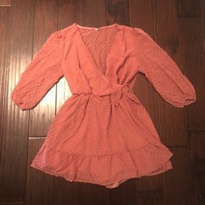 NWOT Shein Dusty Rose Mauve Mini Dress with Shirred Sleeves, Size Medium